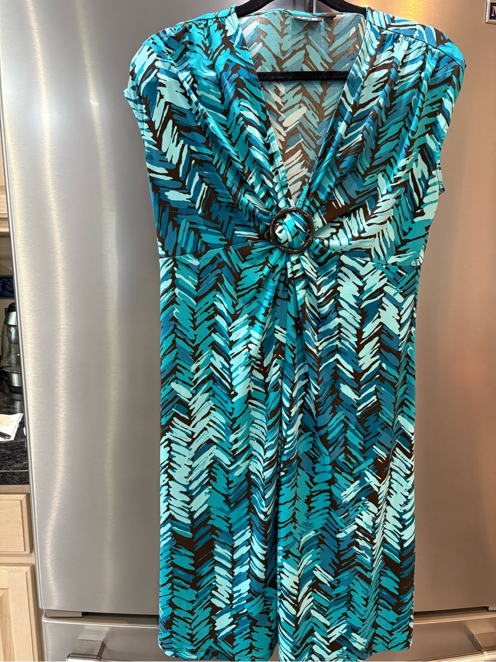 Apt. 9  Turquoise Patterned V-Neck Women’s Dress with Ring Detail